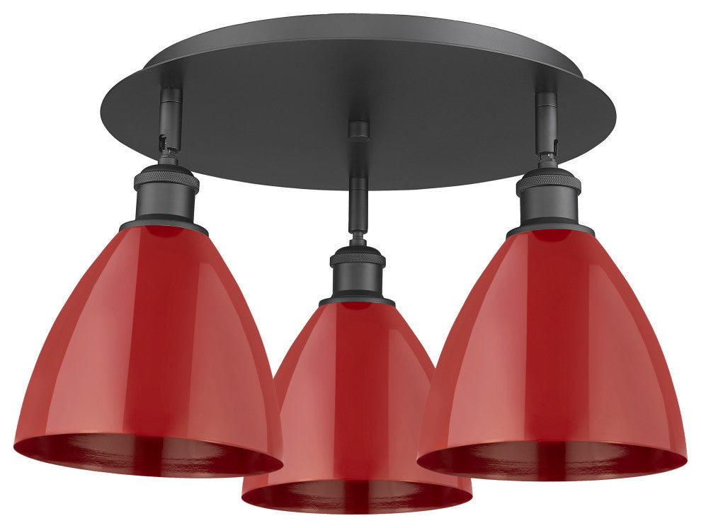 Ballston Dome-3 Light 19" Flush Mount-Matte Black, Red Shade