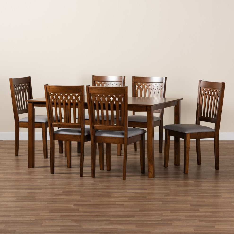 Marsala Modern Collection, Gray/Walnut Brown, 7-Piece Dining Set