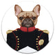 French Bulldog In Military Uniform, Modern Animal Round Wall Art, 23"