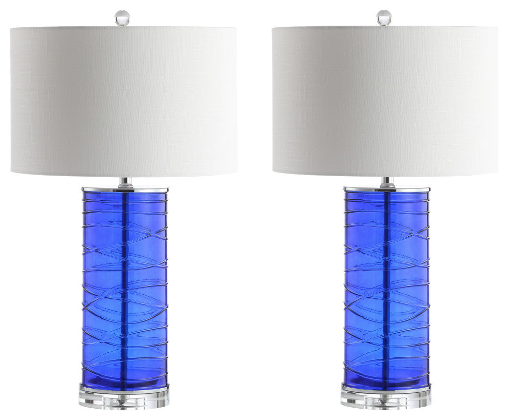 Cole 27.5" Fused Glass Cylinder LED Table Lamp, Set of 2, Cobalt