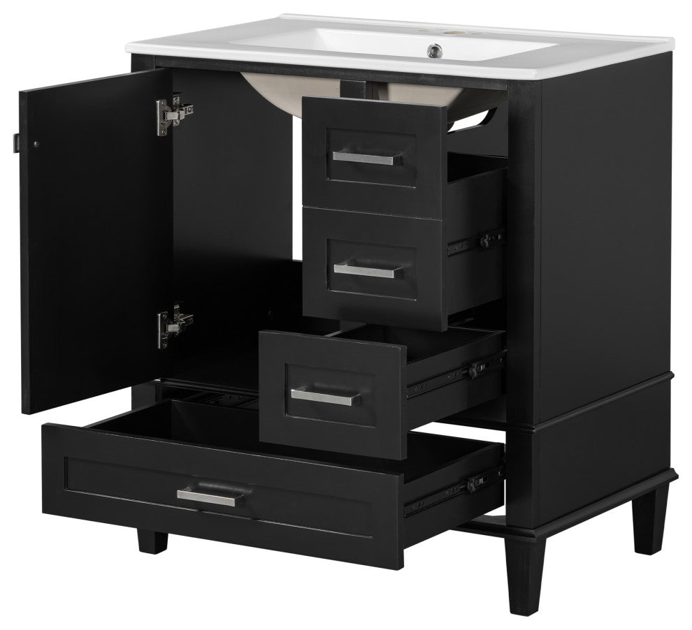 30" Freestanding Bath Vanity Set, Integrated Ceramic Sink, Black, 30 Inches