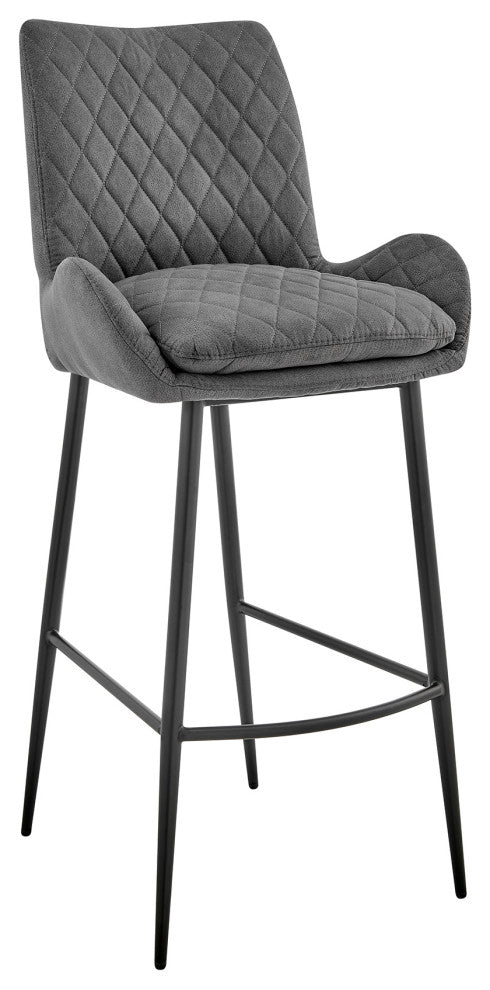 Benzara BM248159 30" Diamond Stiched Fabric Bar Stool, Gray