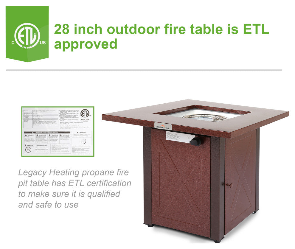 Legacy Heating 28" Square Fire Pit, Hammered Golden Finish