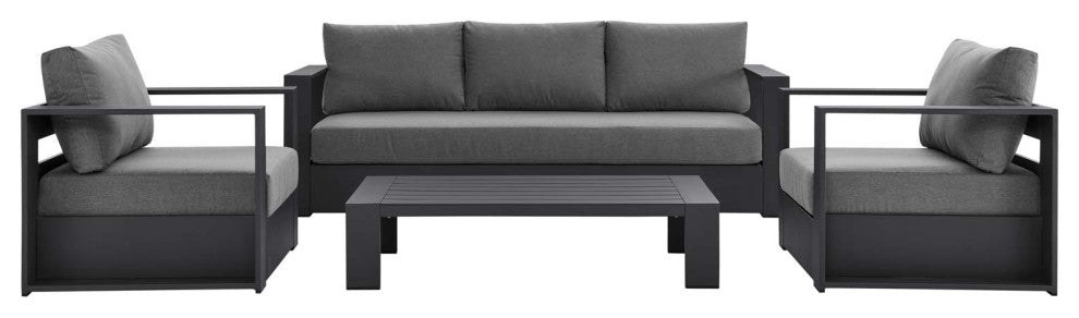 Lounge Sectional Sofa Chair Table Set, Gray, Aluminum, Modern, Outdoor