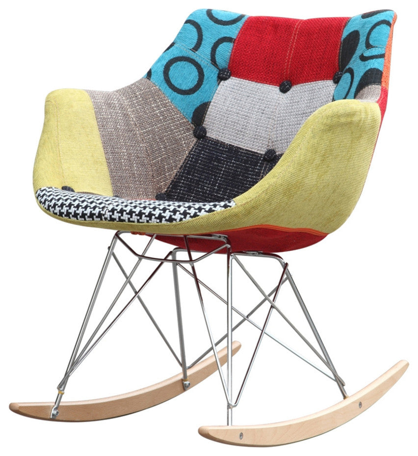 Vintage-Style Rocker Arm Chair, Fabric Seat