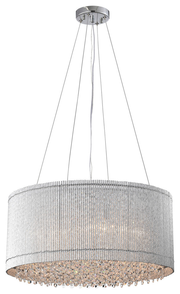 22 in. 5-Light Chrome Tubes Drum Shade Chandelier With Hanging Crystals
