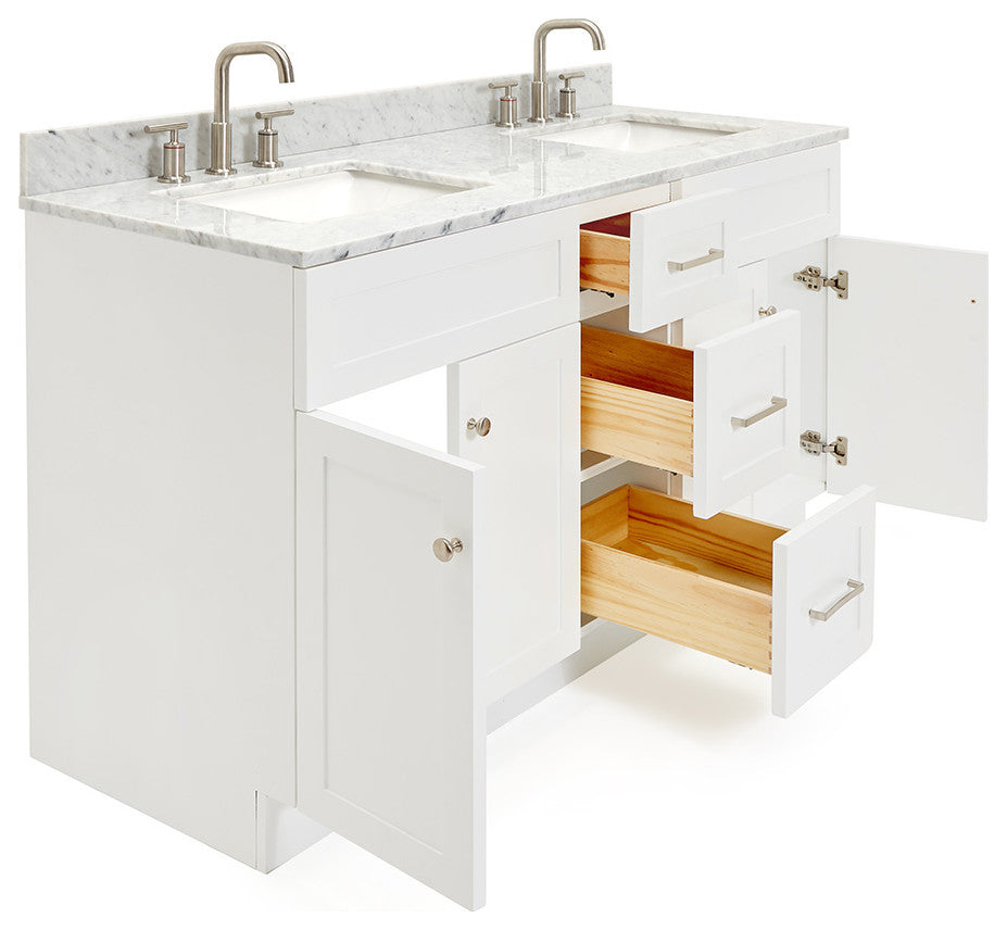 Ariel Hamlet 61" Rectangle Sinks Bath Vanity Carrara Marble White