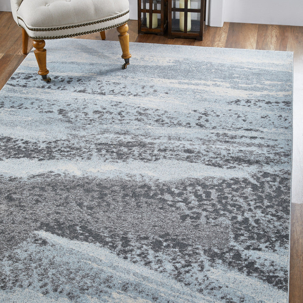 7"x10" Blue Gray Abstract Mist Modern Area Rug