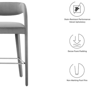 Pinnacle Performance Velvet Bar Stool Set of 2, Gray Silver
