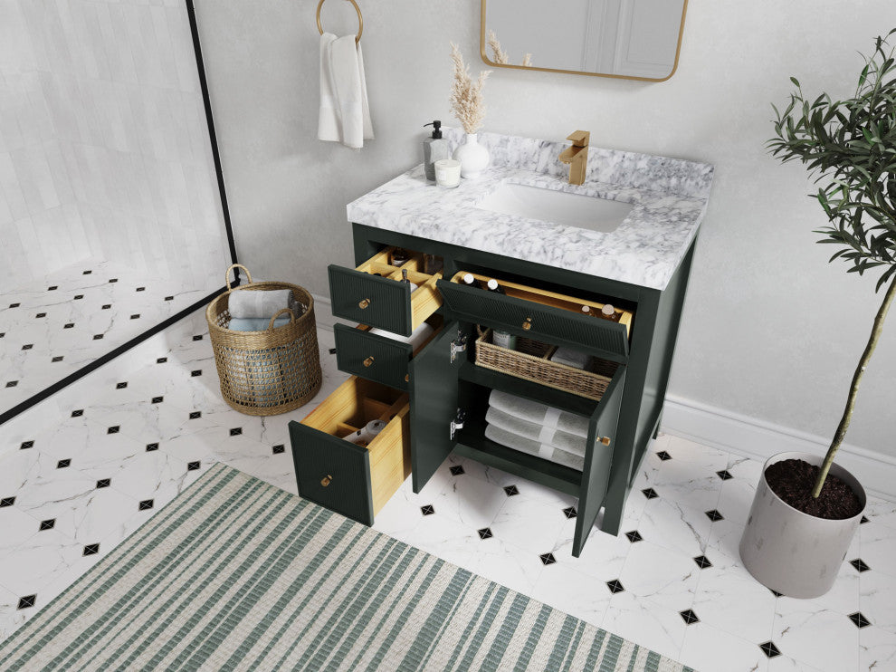 Sonoma 36 Right Offset Bath Vanity in Dark Forest Green with 2" Calacatta Nuvo