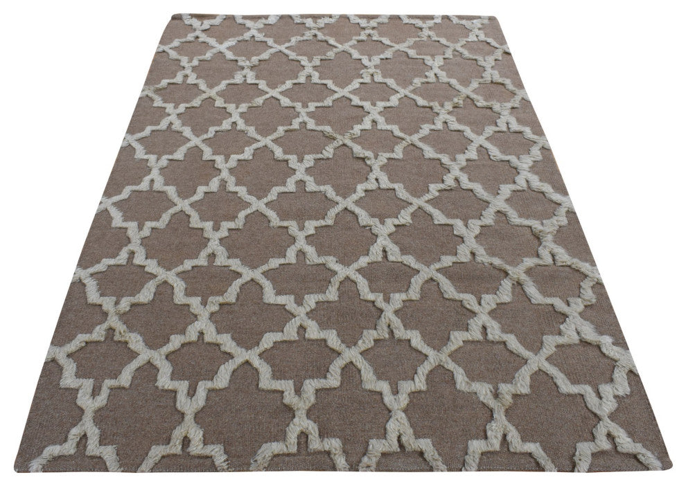 Beaver Brown Pure Wool Hand Knotted Mixed Kilim and Piled Design Rug 5'x7'
