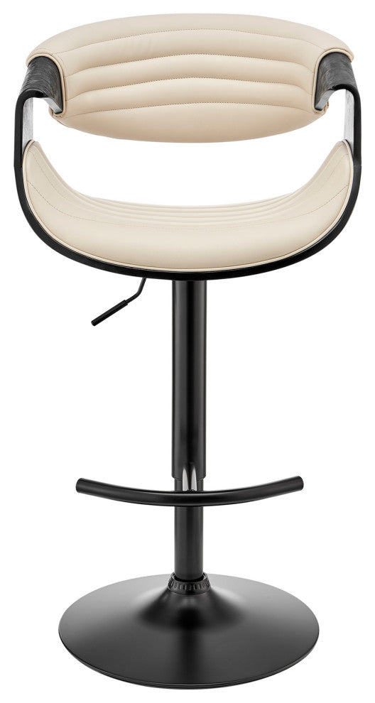 Gionni Adjustable Swivel Cream Faux Leather and Black Wood Bar Stool
