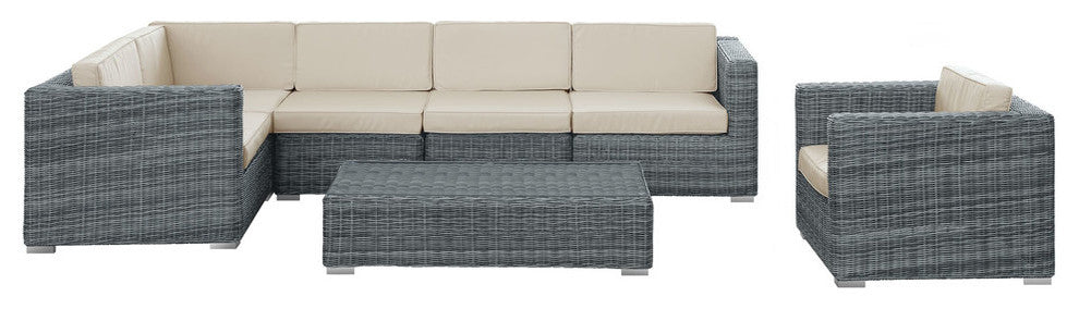 Modern Contemporary Outdoor Patio 7-Piece SetSectional Set Gray Beige
