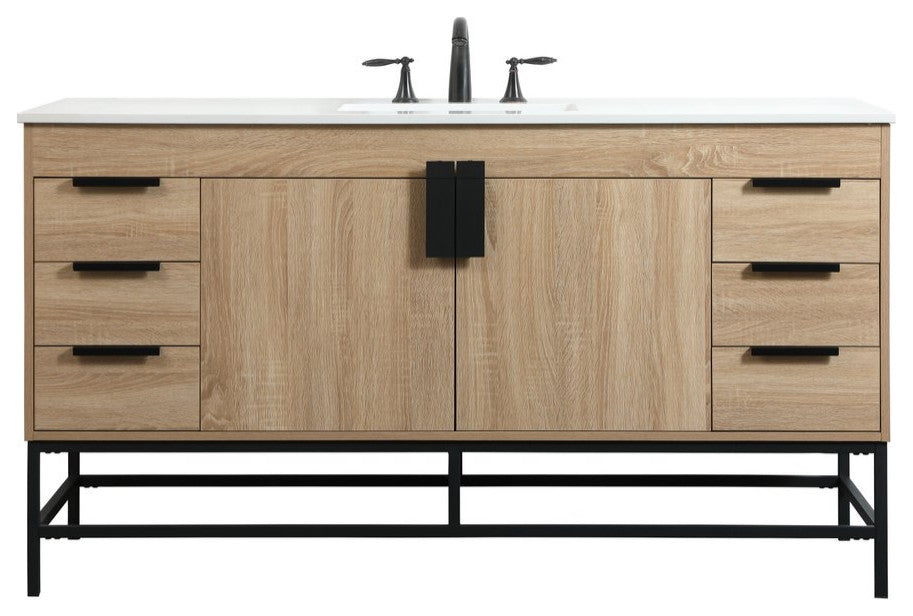 Home Living 22" Modern Mango Wood-Light Bathroom Vanity