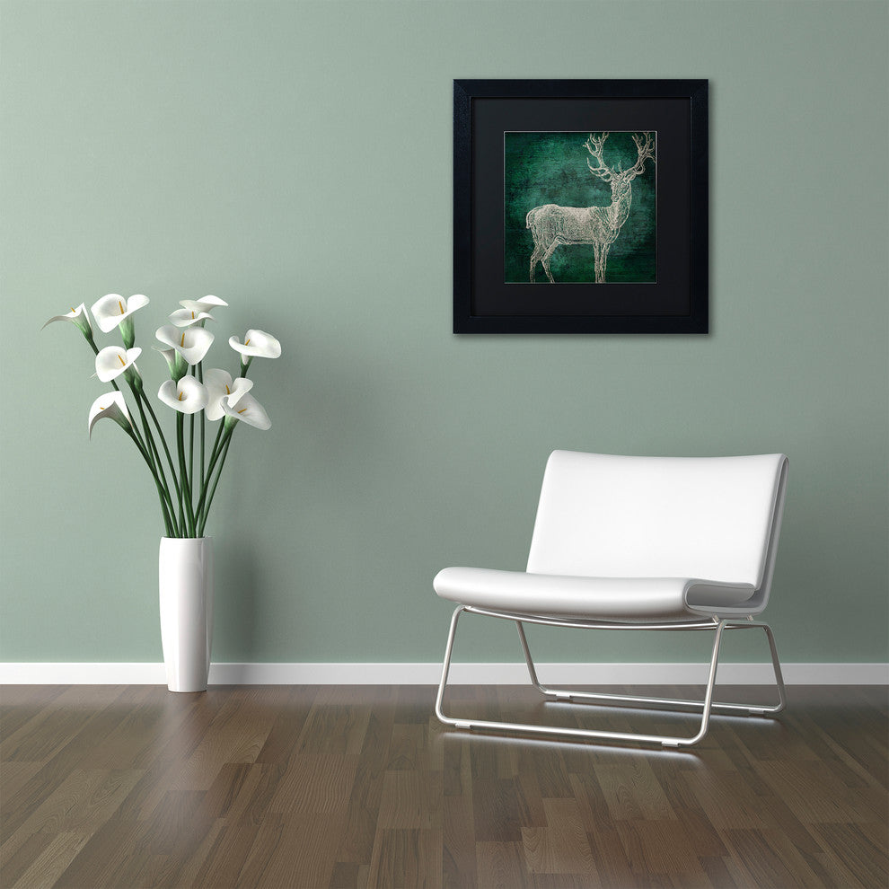 Color Bakery 'Emerald Deer' Art, Black Frame, Black Matte, 11"x11"