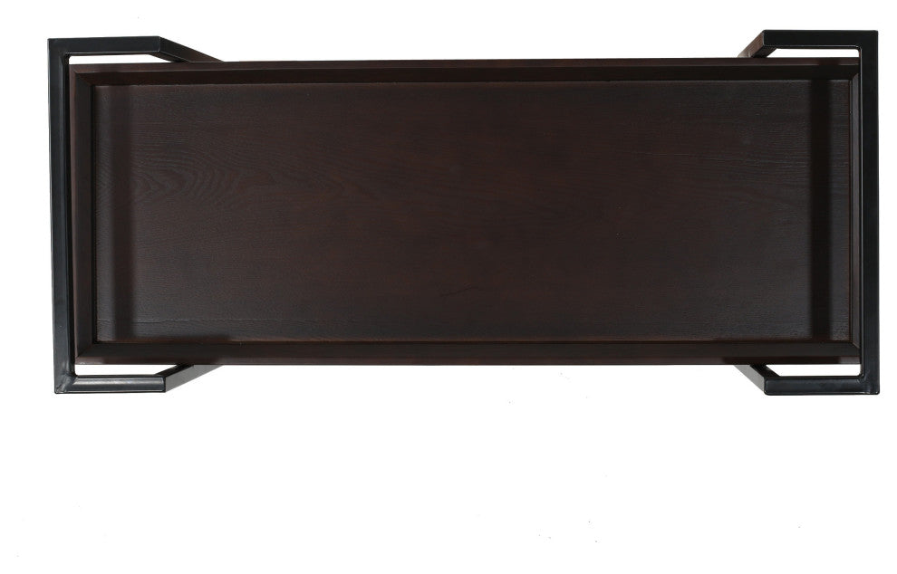 GDF Studio Modern Industrial 2-Tier Wood Bar Cart with Wheels, Dark Walnut