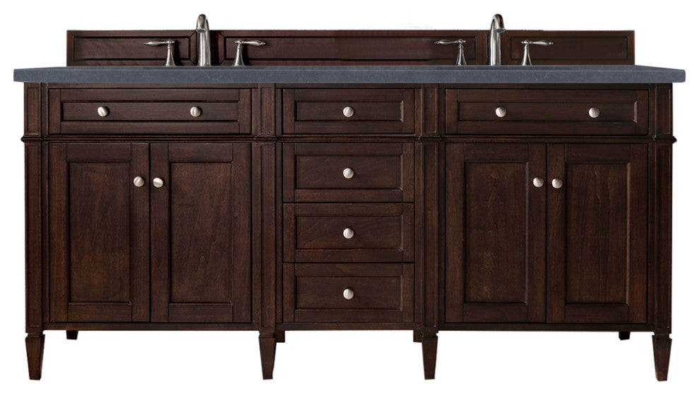 Brittany 72" Burnished Mahogany Double Vanity, Charcoal Soapstone Quartz