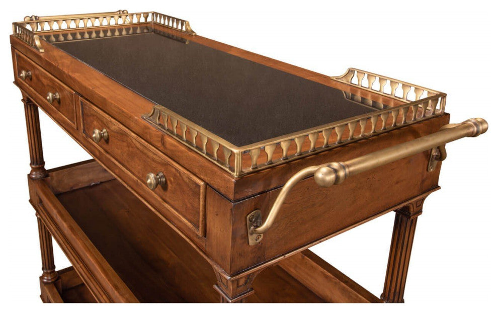 Traditional Style Walnut Rolling Bar Cart