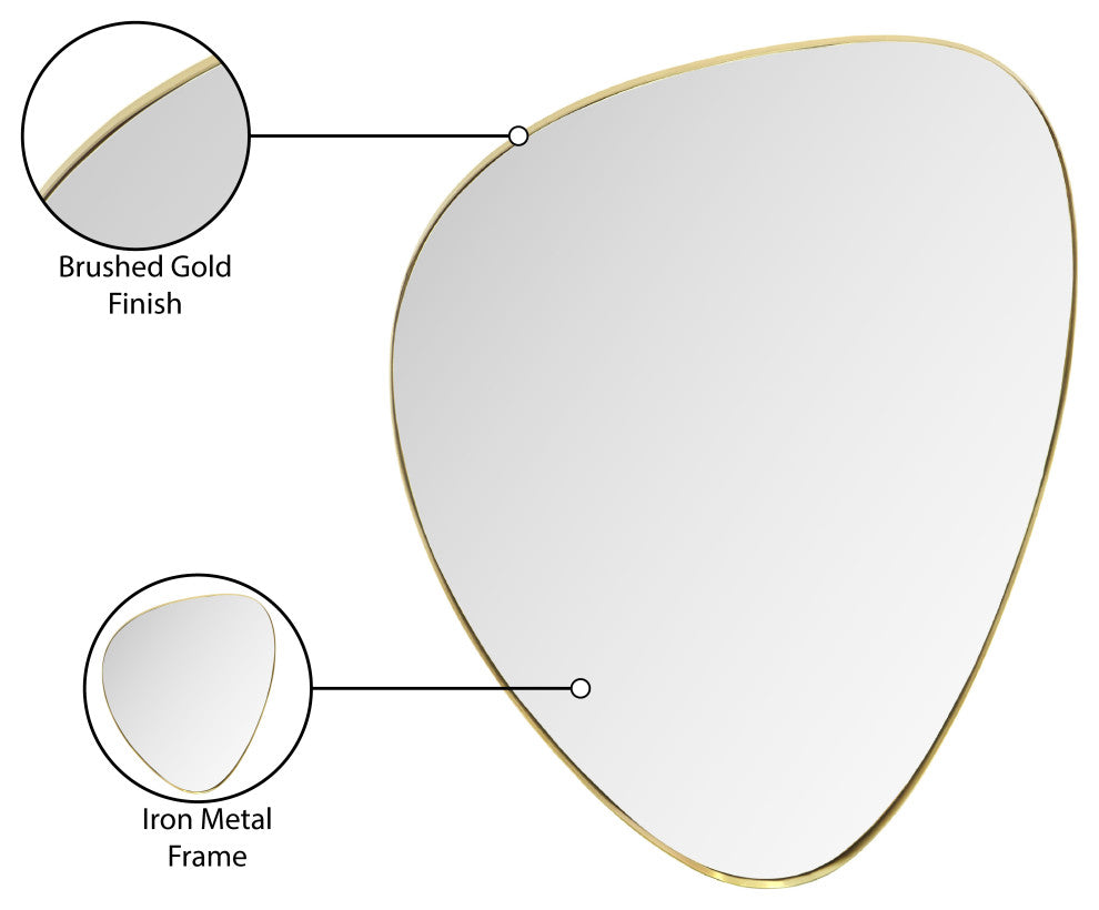 Finch Glass Mirror With Iron Frame, Brushed Gold, 30" H