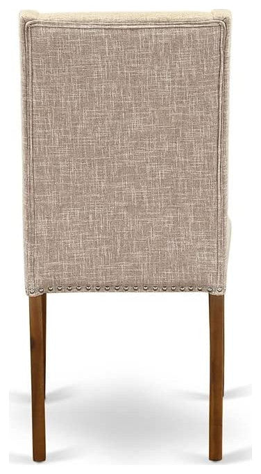 Set of 2 Parson Dining Chairs, Nailhead Trim, Linen Fabric Upholstered, Clay