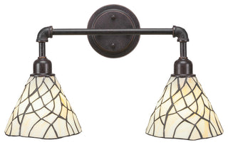 Vintage 2 Light Bath Bar, 7", Sandhill Tiffany Glass