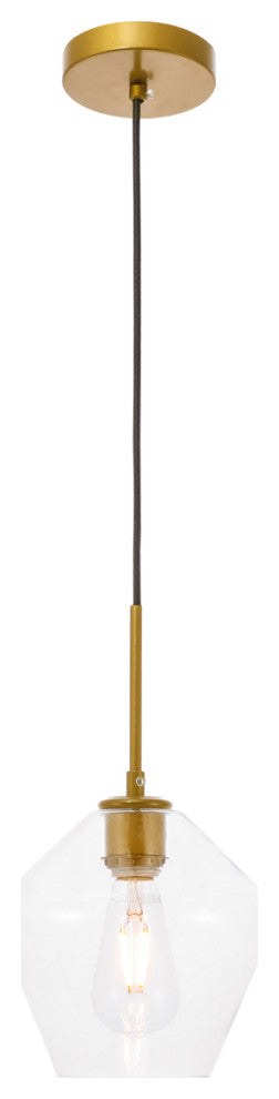 Gene 1 Light Pendant in Brass & Clear Glass