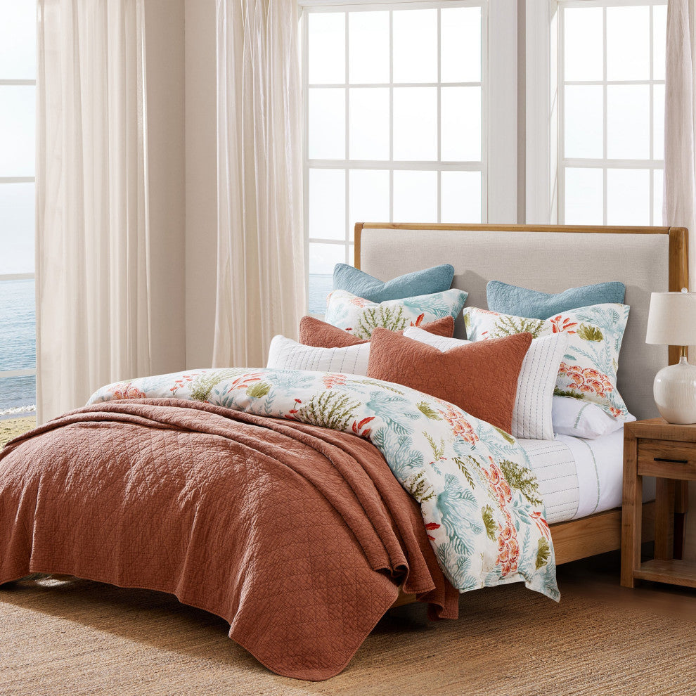 Oceania Coastal Duvet Cover Set, 3-Piece, Coral, Super Queen