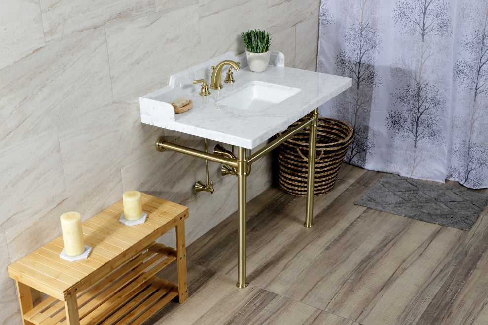 Kingston Brass LMS3622M8SQ7ST 36" Carrara Marble Console Sink, Legs