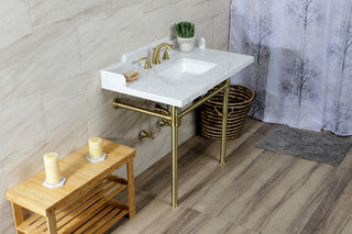 Kingston Brass LMS3622M8SQ7ST 36" Carrara Marble Console Sink, Legs