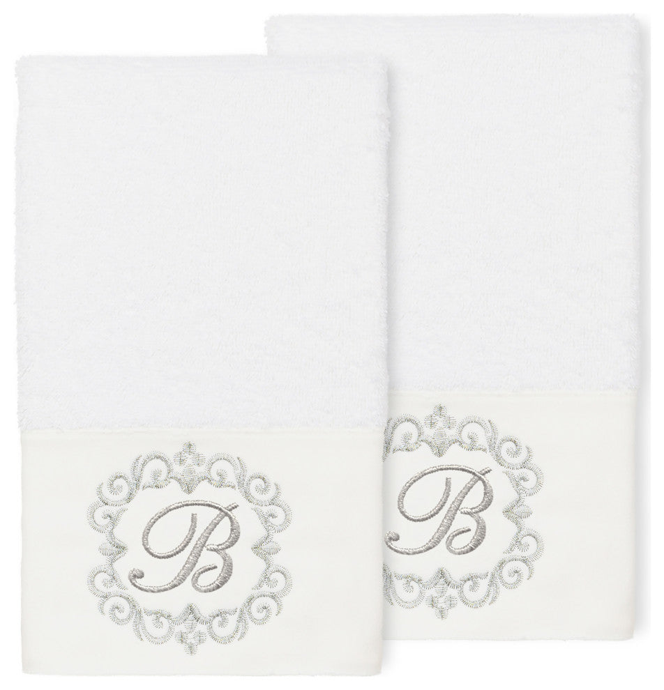 Linum Home Turkish Cotton Monica 2-Piece Embellished Hand Towel Set, White