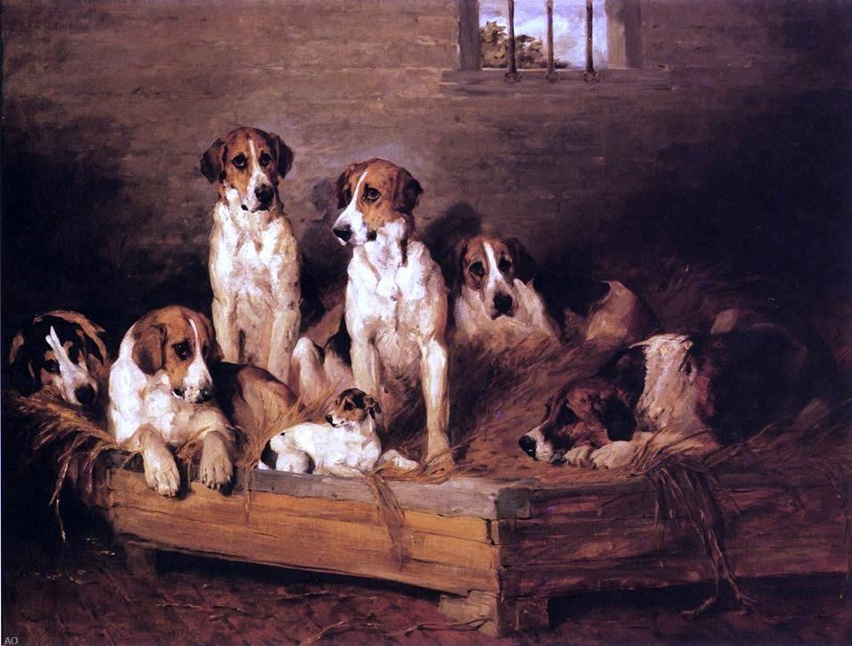 Charles Olivier De Penne Foxhounds, 21"x28" Gallery Wrapped Canvas Print