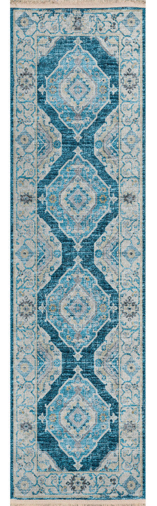 Indoor/Outdoor Marbella MB1 Indigo Machine Washable 2'3" x 10' Runner Rug