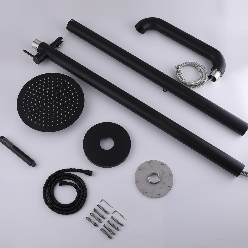 Free Standing Outdoor Shower with Handheld Shower, Matte Black