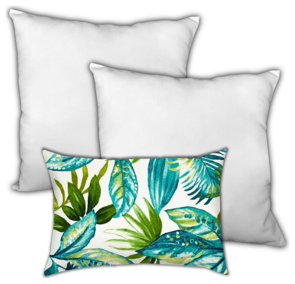 3-Piece Set Blue White Tropical Indoor Outdoor Zippered Pillows