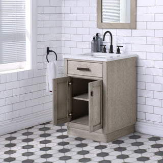 Chestnut 24" Bath Vanity, Grey Oak, Mirror, Oil-Rubbed Bronze Hardware