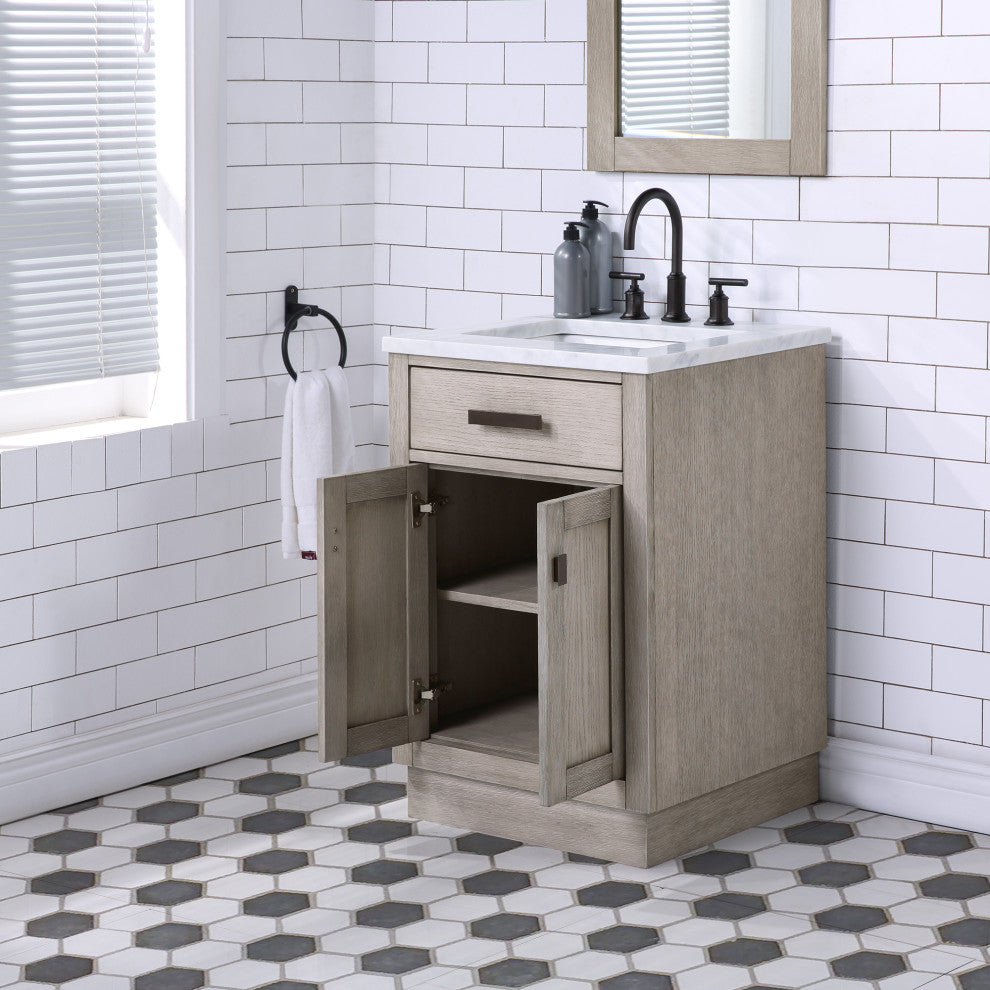 Chestnut 24" Bath Vanity, Grey Oak, Mirror, Oil-Rubbed Bronze Hardware