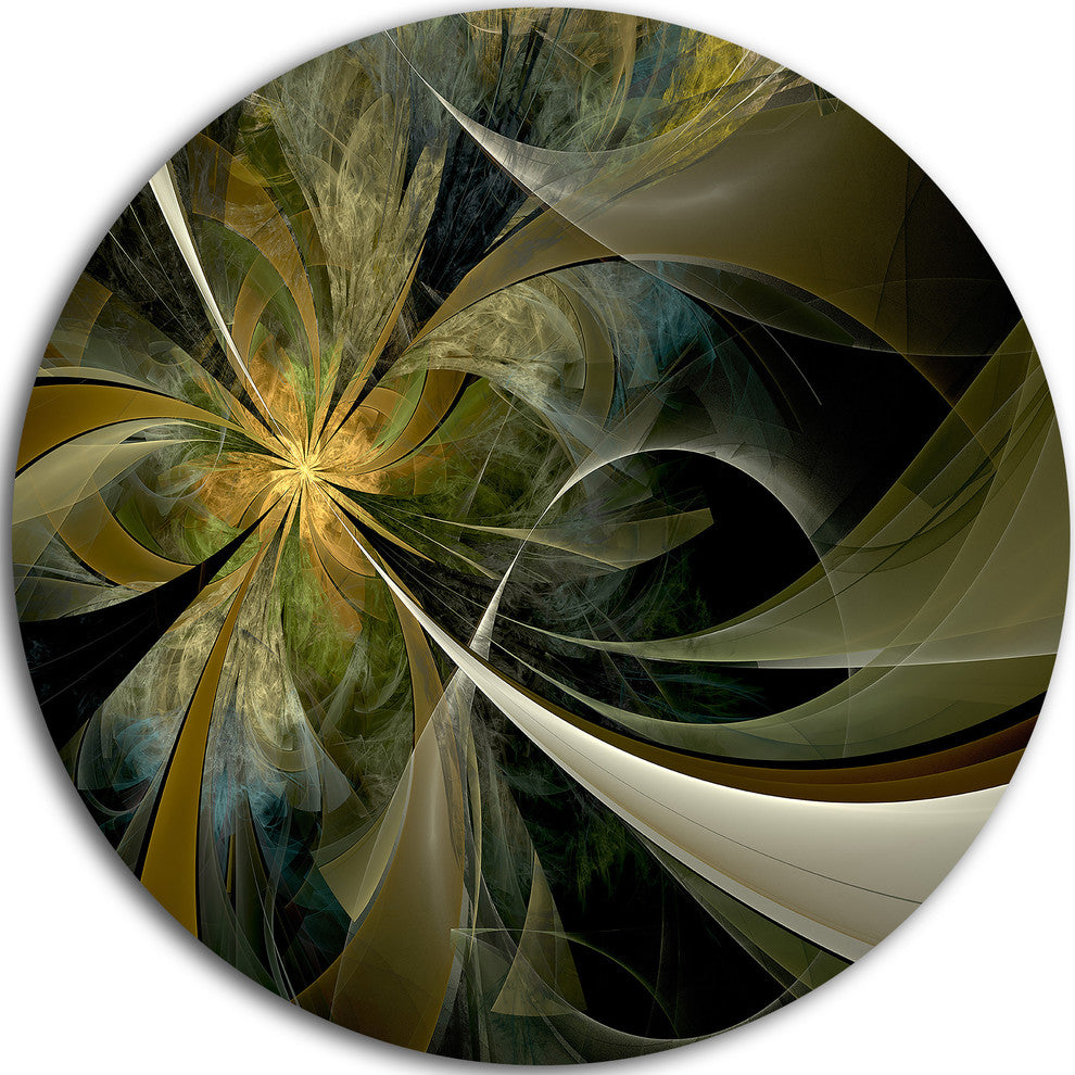 Gold And Silver Fractal Flower, Floral Round Wall Art, 11"