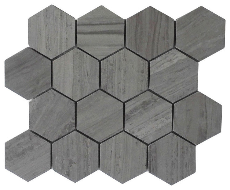 Athens Grey 3X3 Hexagon Honed Mosaic, 10 Sheets