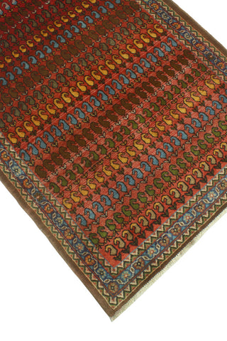 Fine Vintage Distressed Justice Rust/Blue Runner, 3'0 x 6'5