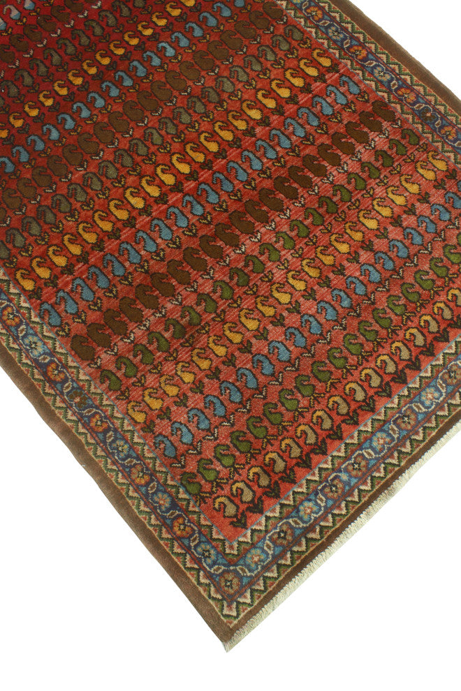 Fine Vintage Distressed Justice Rust/Blue Runner, 3'0 x 6'5