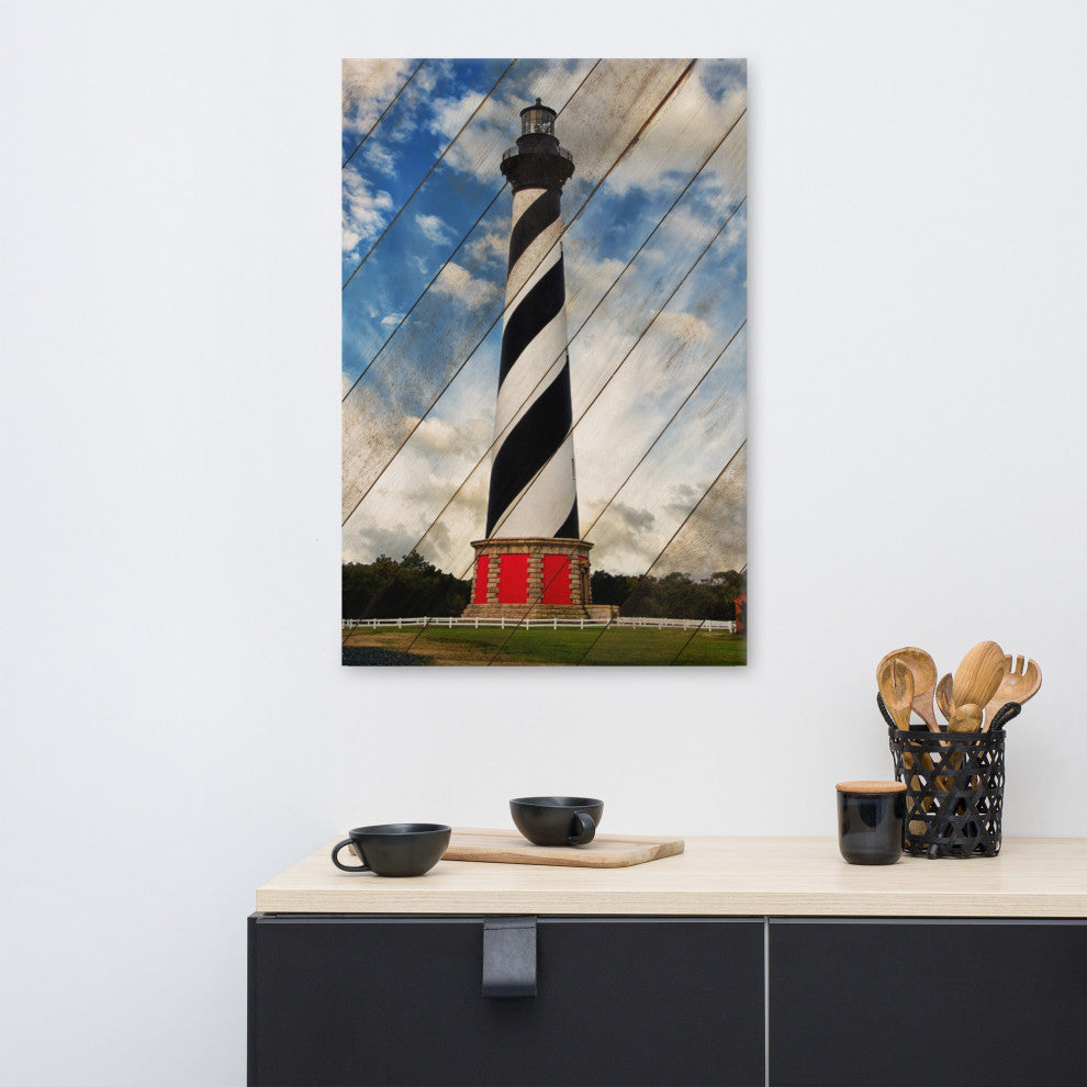 Cape Hatteras Lighthouse Landscape Photo Faux Wood Panels Canvas Prints, 24" X 36"