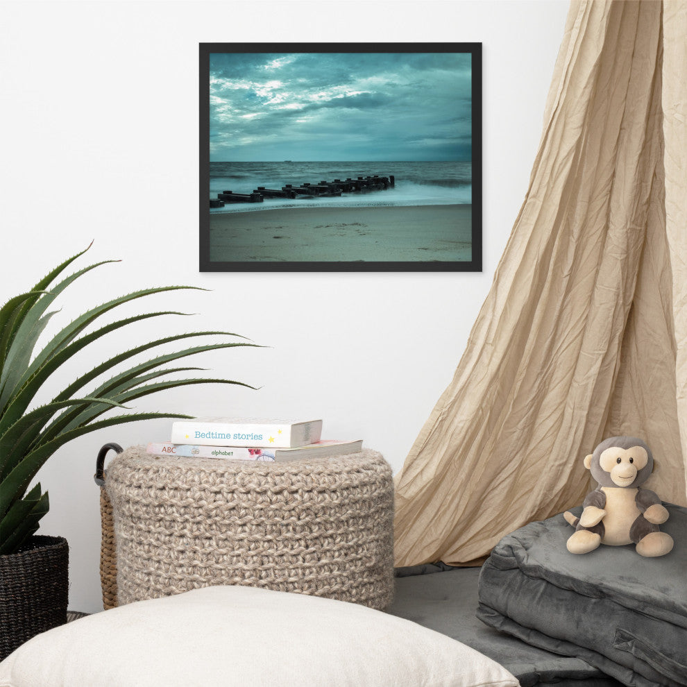 Blue Morning at Rehoboth Coastal Landscape Framed Photo Paper Wall Art Prints, Black, 16" X 20"