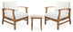 GDF Studio 3-Piece Pearl Outdoor Acacia Wood Chat Set With Cushions, Cream