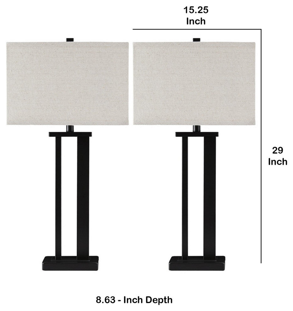 Benzara BM230955 Metal Frame Table Lamp, Set of 2, Off White & Bronze