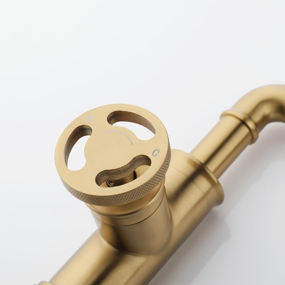 Deck Mounted Single Hole Bathroom Vessel Sink Faucet, Brushed Gold