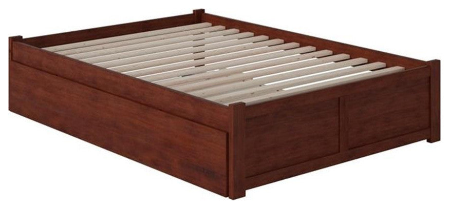 Bowery Hill Solid Wood Platform Full Panel Bed with Trundle in Walnut