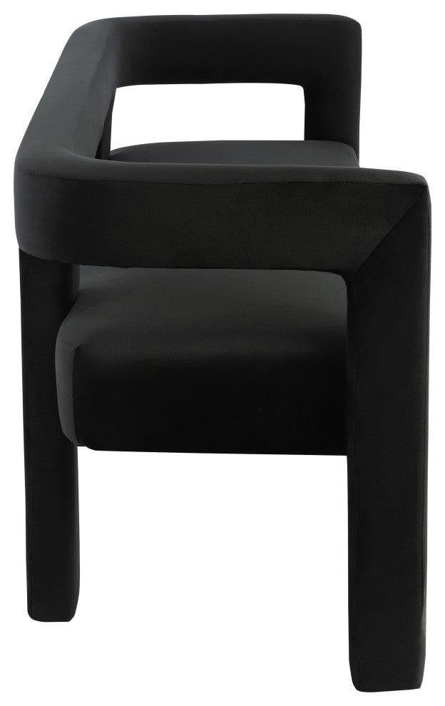 Athena Boucle Fabric Upholstered Bench, Black, Velvet
