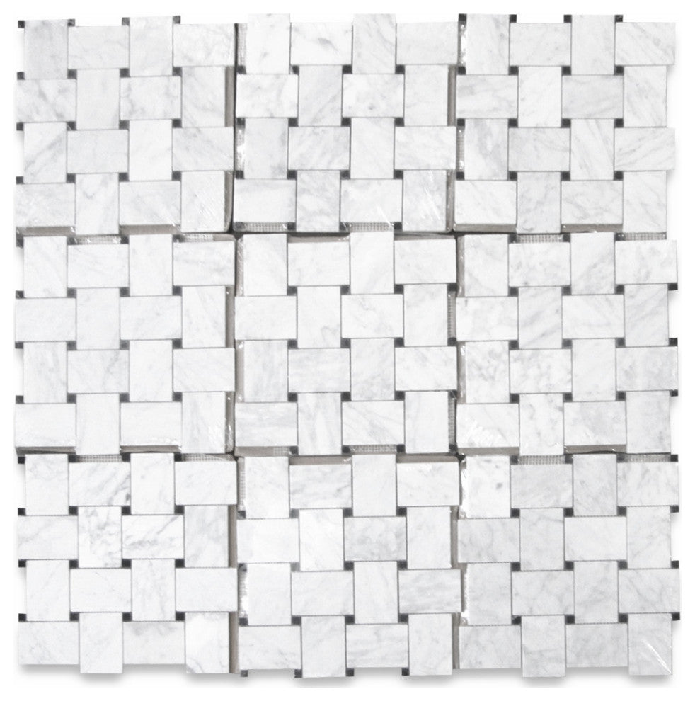 Carrara Marble Wide Big Basketweave Mosaic Tile Polished Venato Bianco, 1 sheet