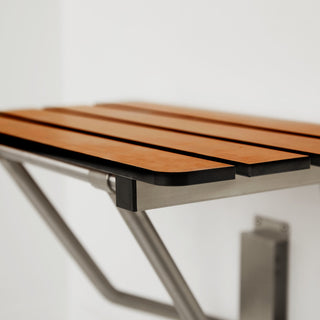 ADA Folding Wall Mount Teak Phenolic Bathroom Shower Seat Bench, 24"