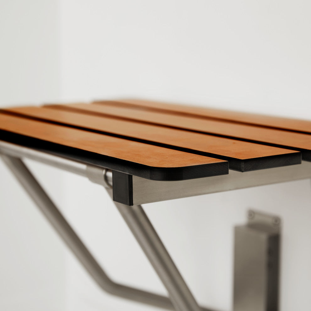 ADA Folding Wall Mount Teak Phenolic Bathroom Shower Seat Bench, 24"